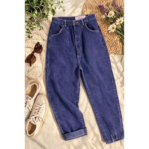 Vintage Weathered Blues Mom Jeans Purple Tint Denim High Rise 100 Cotton 7/8